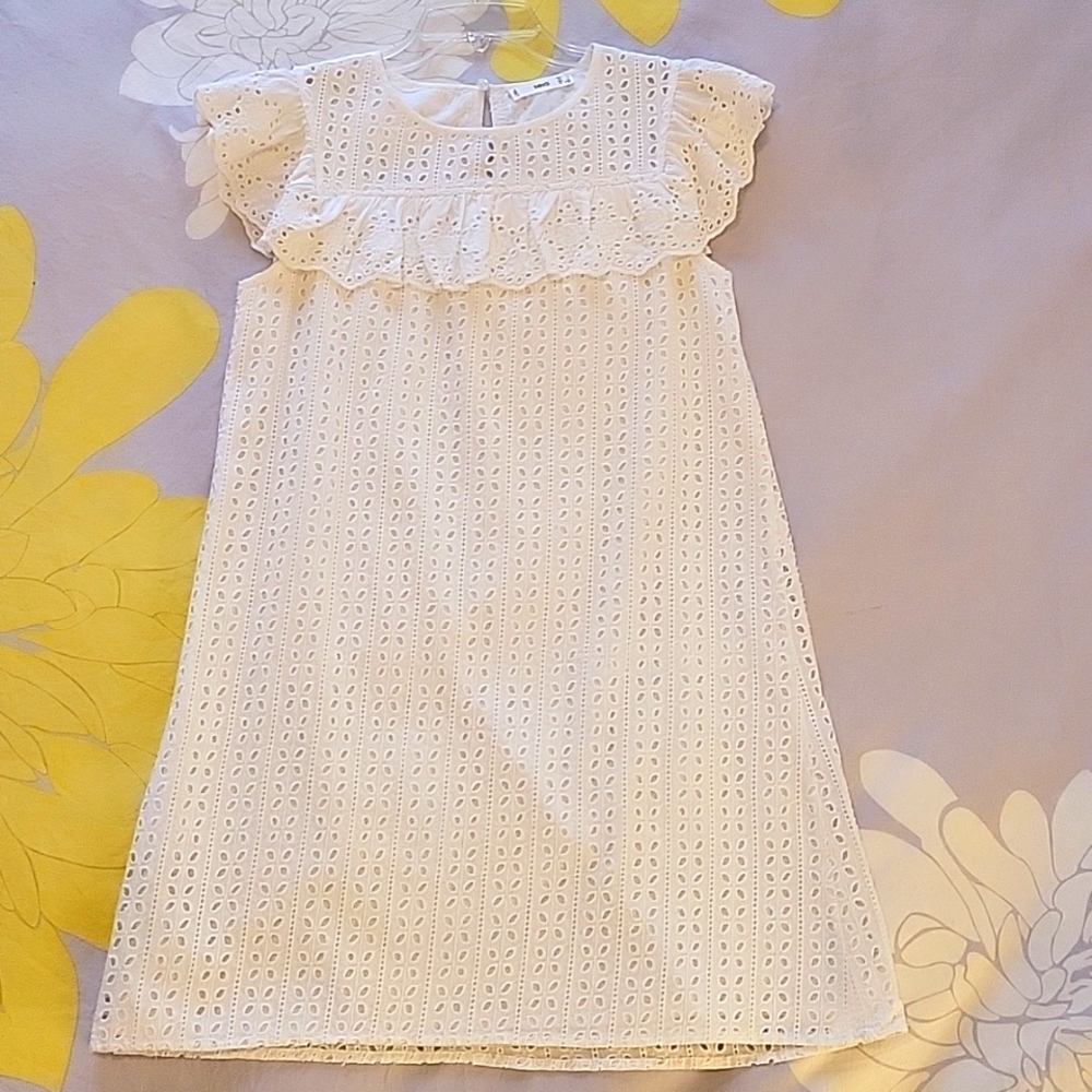 Mango White Broderie Anglaise Cotton Summer Dress